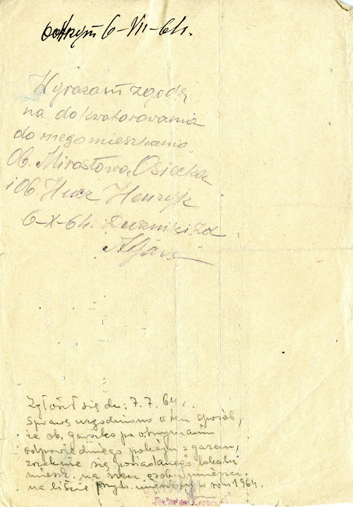 KKE 5869a.jpg - Dok. Pismo wystawione przez Prezydium Miejskiej Rady Narodowej dla Antoniego Graszko w sprawie ograniczen mieszkaniowych związanych z trudną sytuacją, Duszniki Zdrój, 3 VII 1964 r.